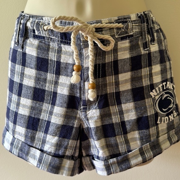 Penn State PSU Nittany Lion’s Plaid Linen/Cotton Blend Drawstring Shorts Size 11 - Picture 1 of 11